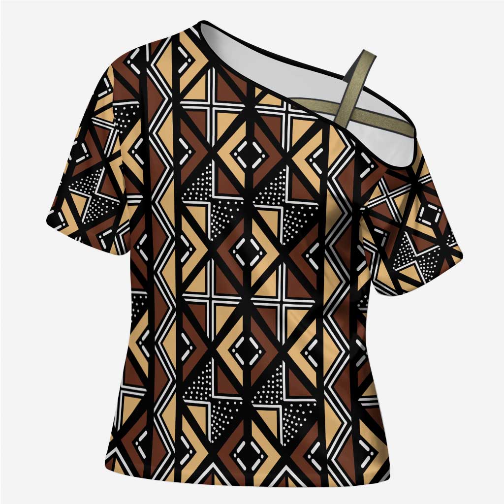 Mali Mud Cloth Legacy Pattern Cross Shoulder Shirt Ethnic Geometry Style - Wonder Print Shop