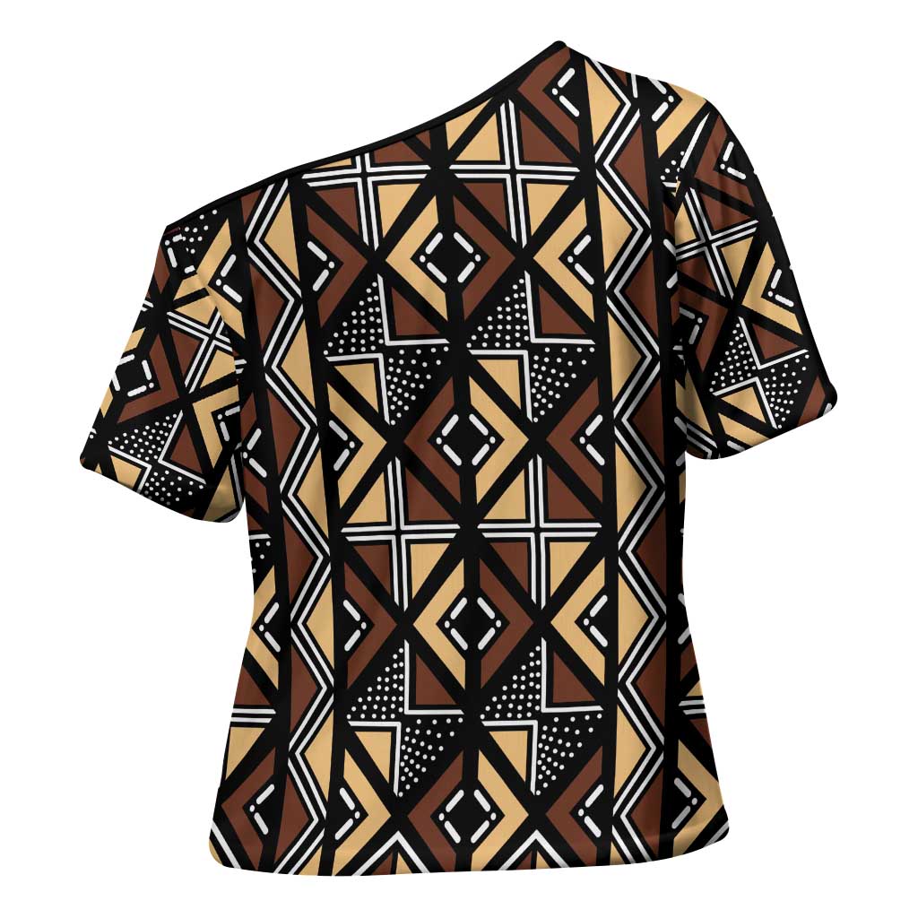 Mali Mud Cloth Legacy Pattern Cross Shoulder Shirt Ethnic Geometry Style - Wonder Print Shop