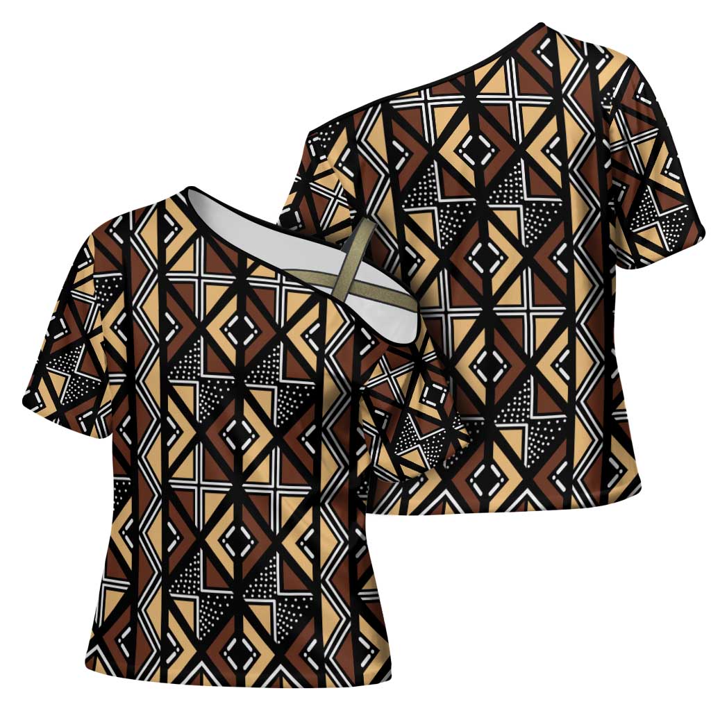 Mali Mud Cloth Legacy Pattern Cross Shoulder Shirt Ethnic Geometry Style - Wonder Print Shop