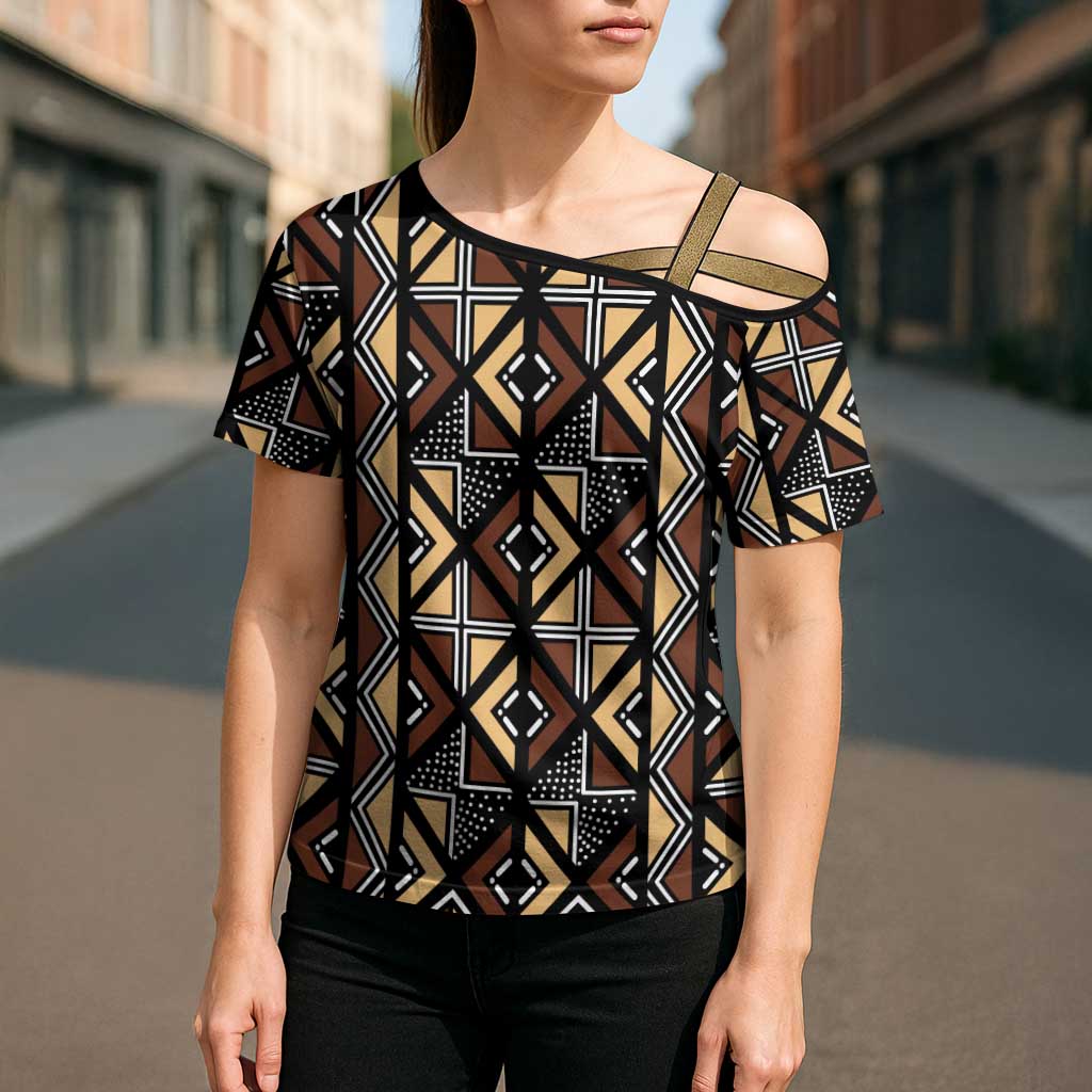 Mali Mud Cloth Legacy Pattern Cross Shoulder Shirt Ethnic Geometry Style - Wonder Print Shop
