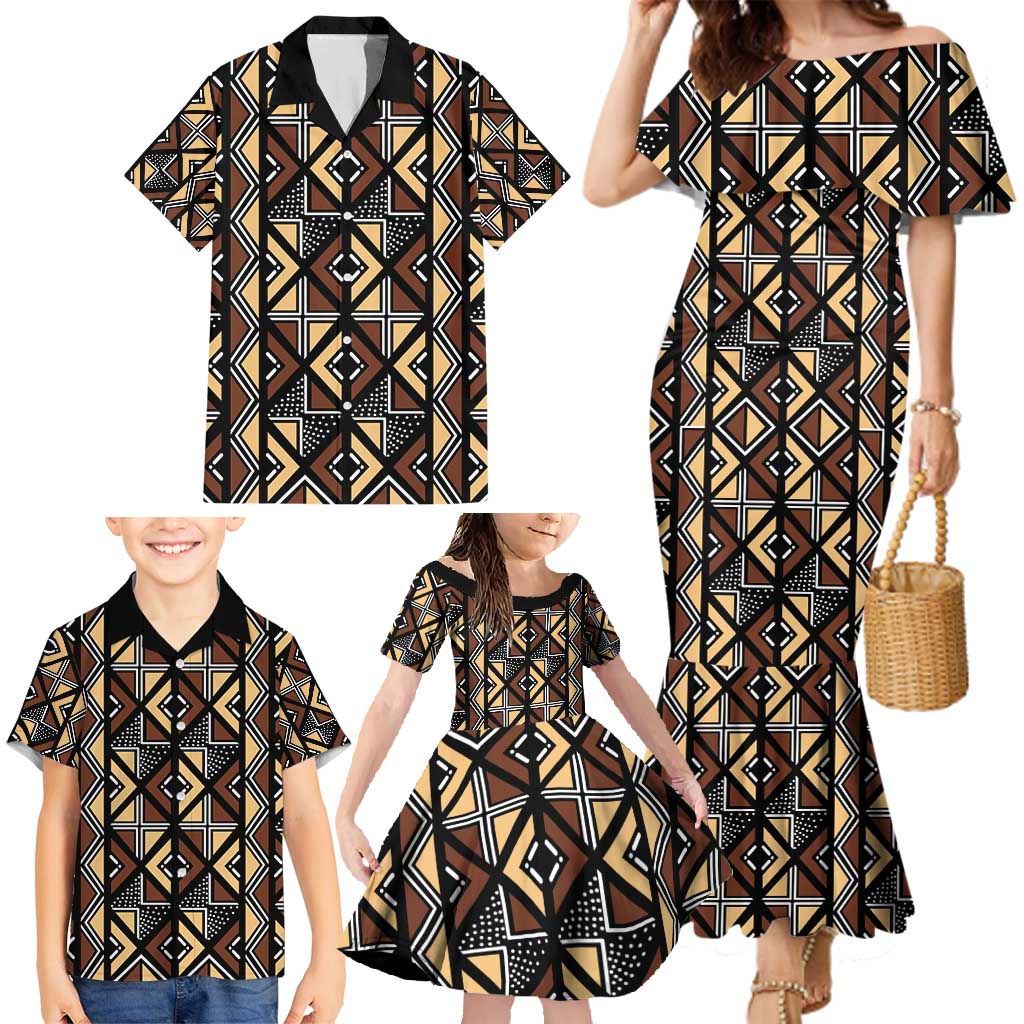 Mali Mud Cloth Legacy Pattern Family Matching Mermaid Dress and Hawaiian Shirt Ethnic Geometry Style - Wonder Print Shop