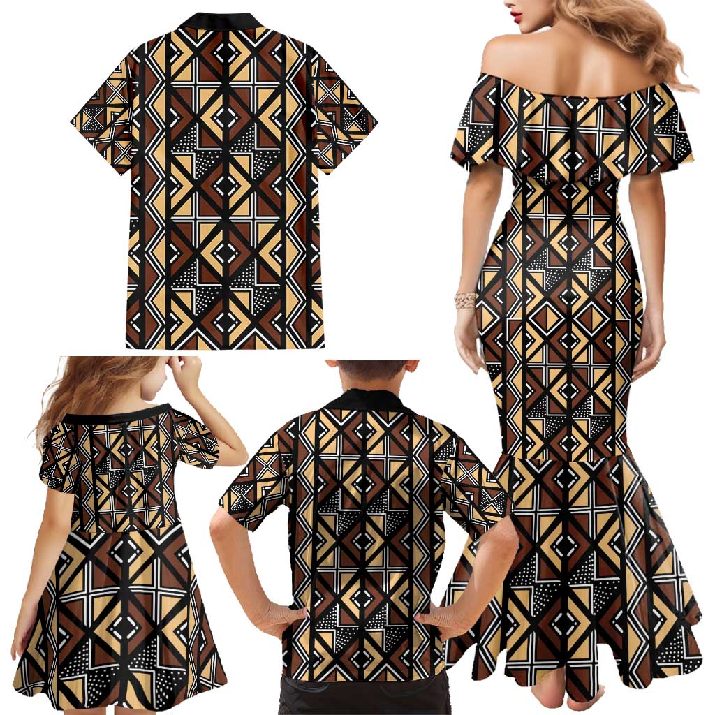 Mali Mud Cloth Legacy Pattern Family Matching Mermaid Dress and Hawaiian Shirt Ethnic Geometry Style - Wonder Print Shop