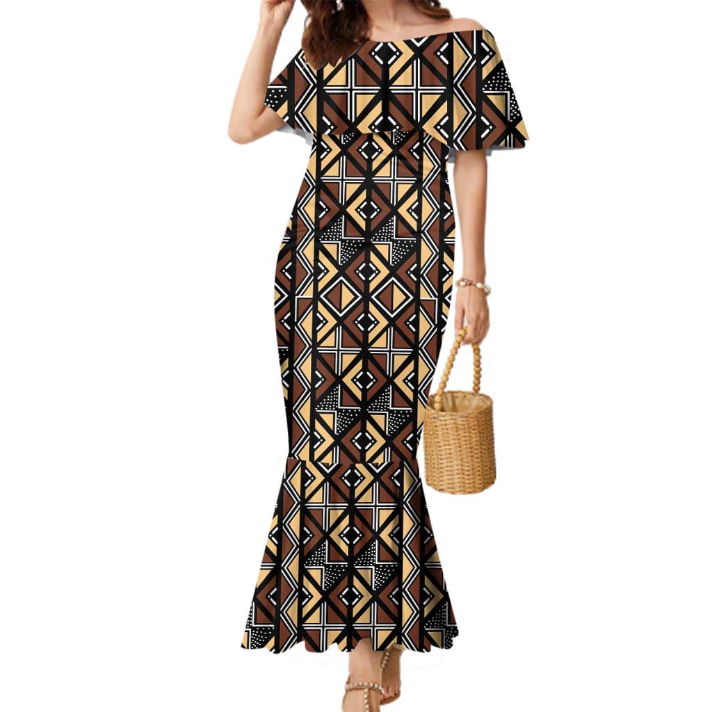 Mali Mud Cloth Legacy Pattern Family Matching Mermaid Dress and Hawaiian Shirt Ethnic Geometry Style - Wonder Print Shop