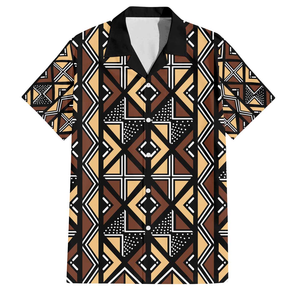 Mali Mud Cloth Legacy Pattern Family Matching Off The Shoulder Long Sleeve Dress and Hawaiian Shirt Ethnic Geometry Style - Wonder Print Shop