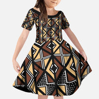 Mali Mud Cloth Legacy Pattern Family Matching Off Shoulder Maxi Dress and Hawaiian Shirt Ethnic Geometry Style - Wonder Print Shop