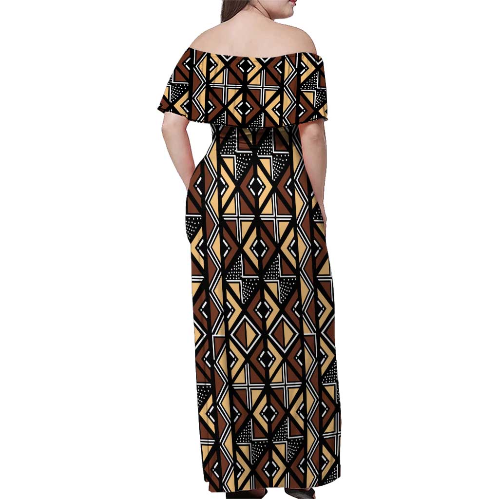 Mali Mud Cloth Legacy Pattern Family Matching Off Shoulder Maxi Dress and Hawaiian Shirt Ethnic Geometry Style - Wonder Print Shop