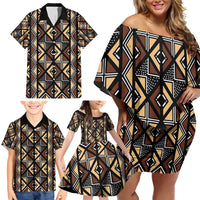 Mali Mud Cloth Legacy Pattern Family Matching Off Shoulder Short Dress and Hawaiian Shirt Ethnic Geometry Style - Wonder Print Shop