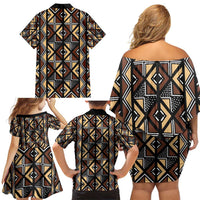 Mali Mud Cloth Legacy Pattern Family Matching Off Shoulder Short Dress and Hawaiian Shirt Ethnic Geometry Style - Wonder Print Shop