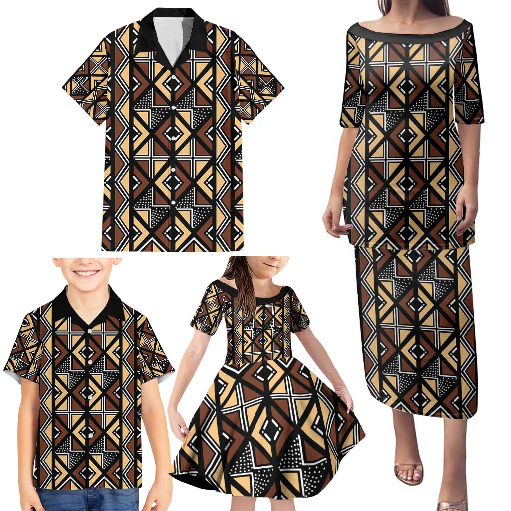 Mali Mud Cloth Legacy Pattern Family Matching Puletasi and Hawaiian Shirt Ethnic Geometry Style - Wonder Print Shop