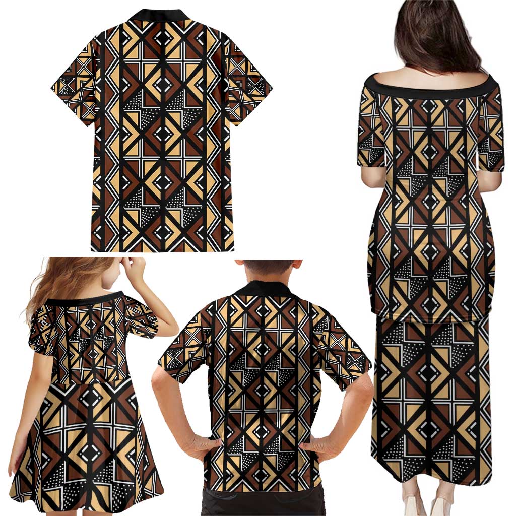 Mali Mud Cloth Legacy Pattern Family Matching Puletasi and Hawaiian Shirt Ethnic Geometry Style - Wonder Print Shop