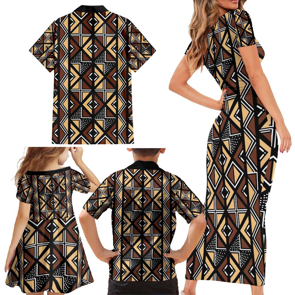 Mali Mud Cloth Legacy Pattern Family Matching Short Sleeve Bodycon Dress and Hawaiian Shirt Ethnic Geometry Style - Wonder Print Shop