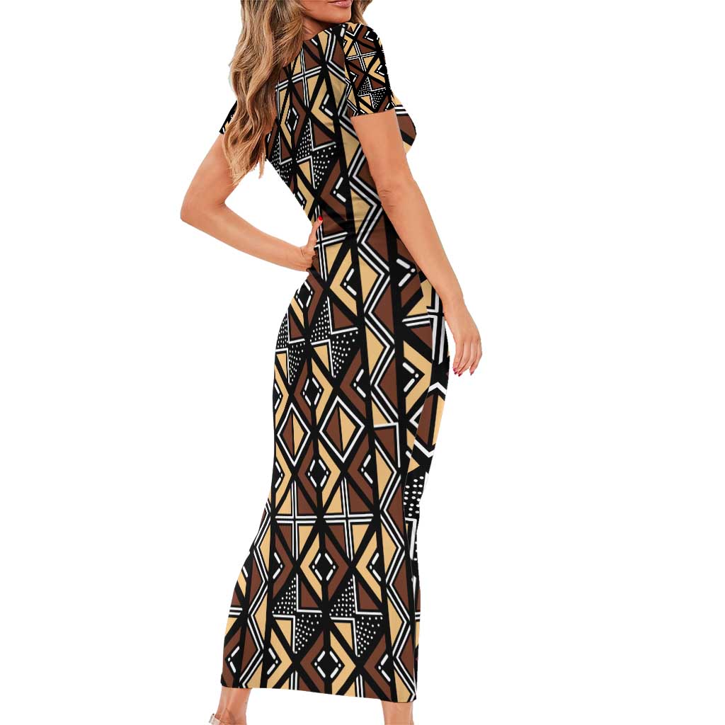 Mali Mud Cloth Legacy Pattern Family Matching Short Sleeve Bodycon Dress and Hawaiian Shirt Ethnic Geometry Style - Wonder Print Shop