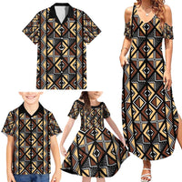 Mali Mud Cloth Legacy Pattern Family Matching Summer Maxi Dress and Hawaiian Shirt Ethnic Geometry Style - Wonder Print Shop