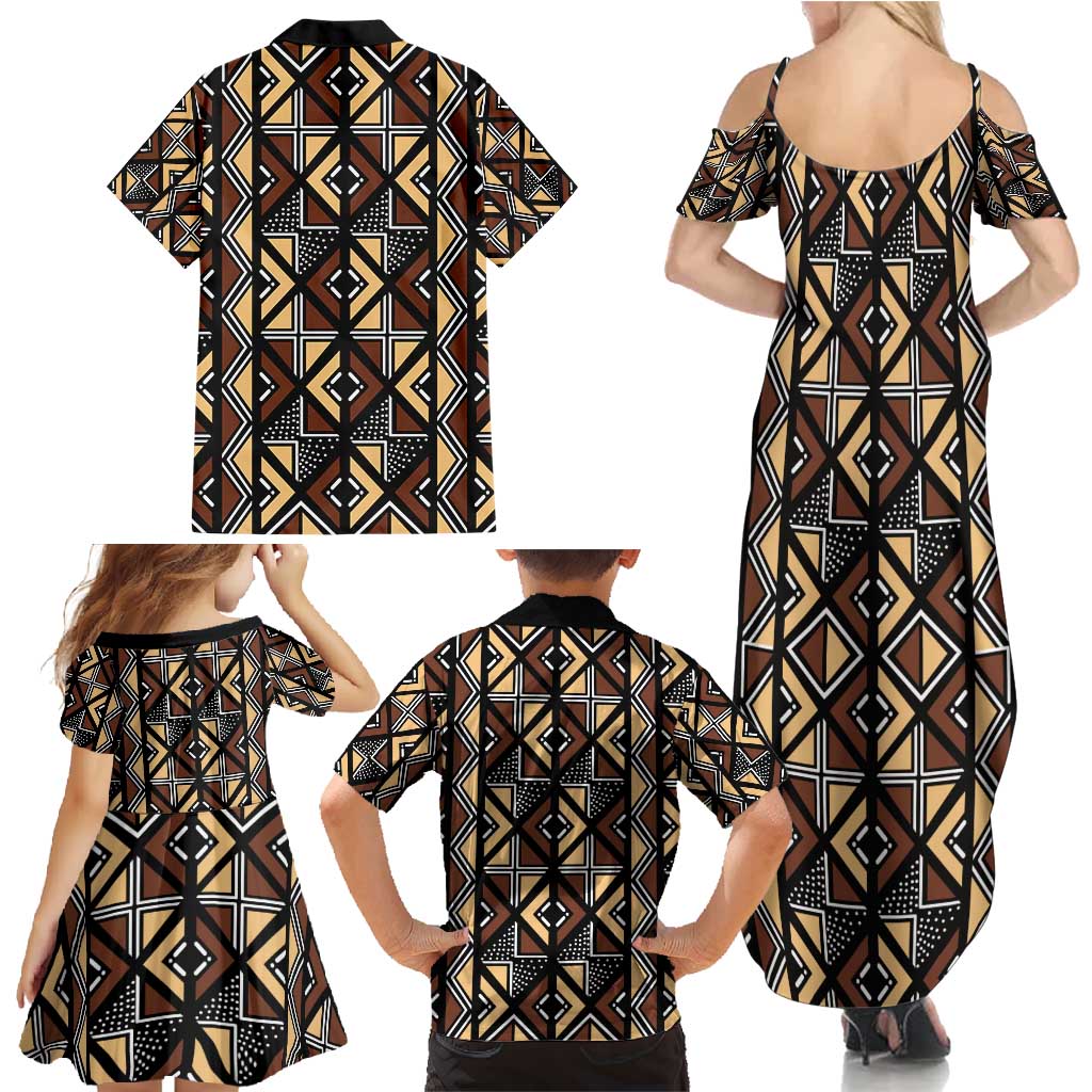 Mali Mud Cloth Legacy Pattern Family Matching Summer Maxi Dress and Hawaiian Shirt Ethnic Geometry Style - Wonder Print Shop