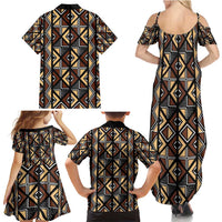 Mali Mud Cloth Legacy Pattern Family Matching Summer Maxi Dress and Hawaiian Shirt Ethnic Geometry Style - Wonder Print Shop