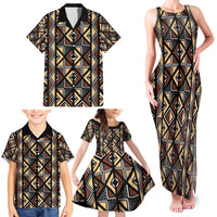 Mali Mud Cloth Legacy Pattern Family Matching Tank Maxi Dress and Hawaiian Shirt Ethnic Geometry Style - Wonder Print Shop