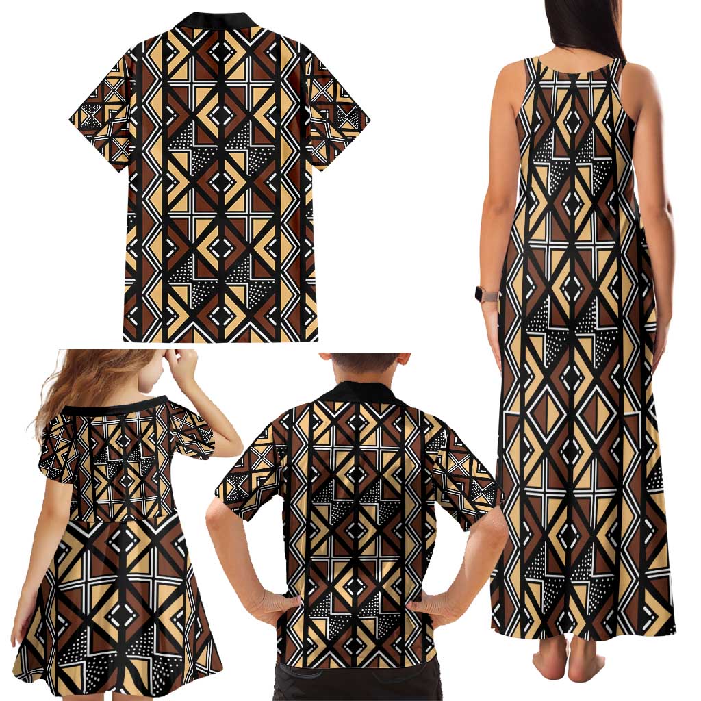 Mali Mud Cloth Legacy Pattern Family Matching Tank Maxi Dress and Hawaiian Shirt Ethnic Geometry Style - Wonder Print Shop
