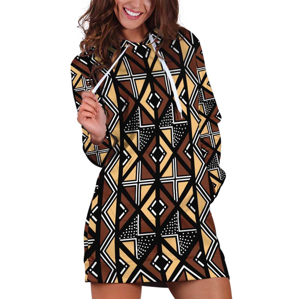 Mali Mud Cloth Legacy Pattern Hoodie Dress Ethnic Geometry Style - Wonder Print Shop