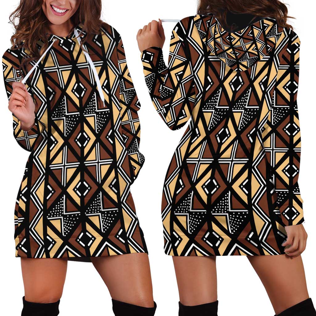 Mali Mud Cloth Legacy Pattern Hoodie Dress Ethnic Geometry Style - Wonder Print Shop