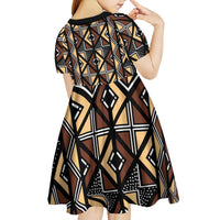Mali Mud Cloth Legacy Pattern Kid Short Sleeve Dress Ethnic Geometry Style - Wonder Print Shop