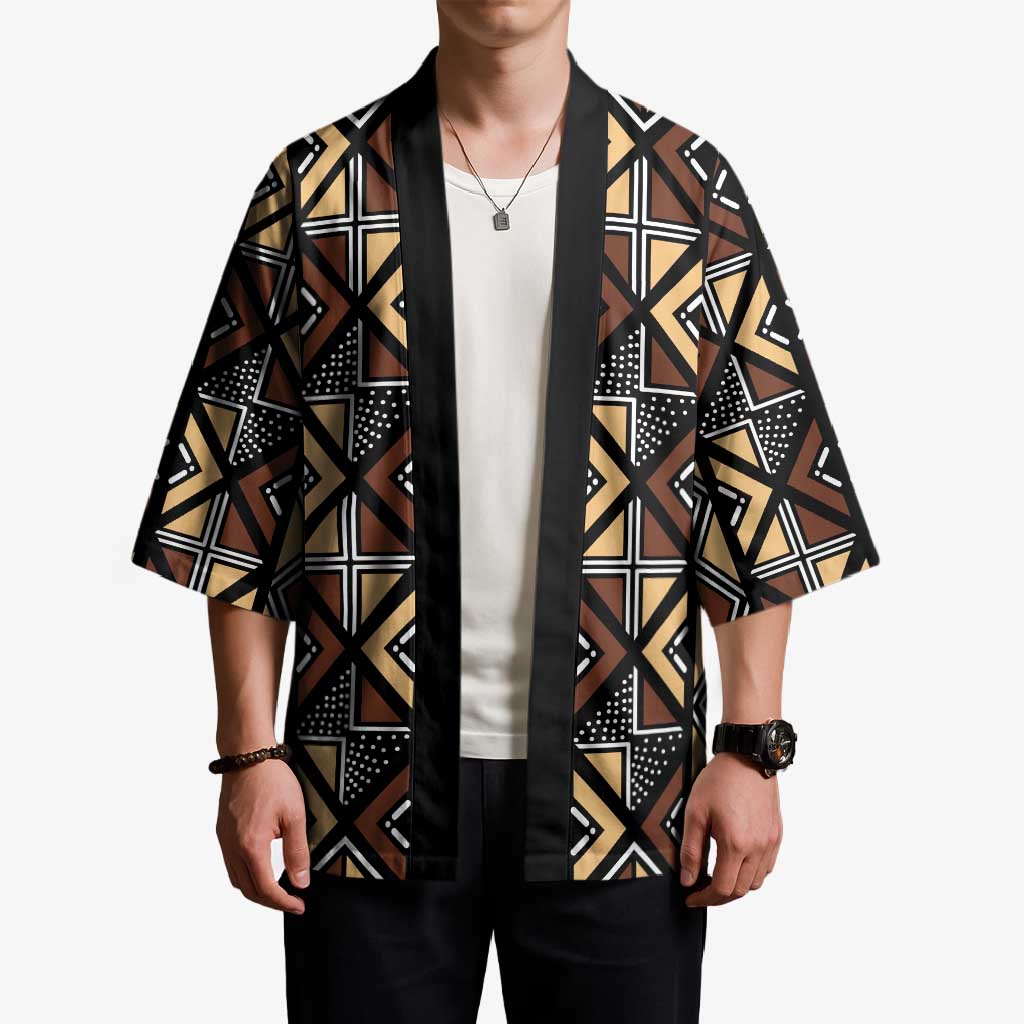 Mali Mud Cloth Legacy Pattern Kimono Ethnic Geometry Style - Wonder Print Shop