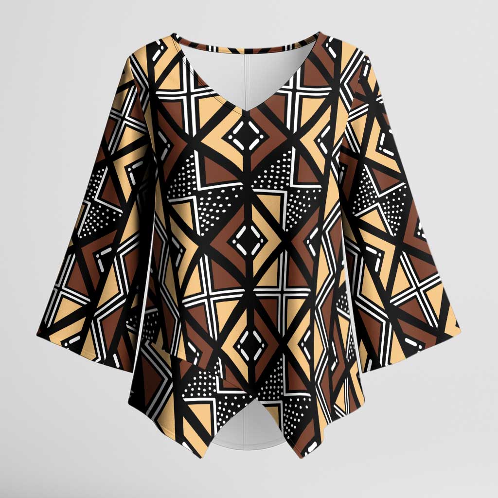 Mali Mud Cloth Legacy Pattern Kimono Sleeve Blouse Ethnic Geometry Style - Wonder Print Shop