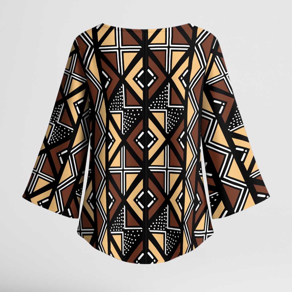 Mali Mud Cloth Legacy Pattern Kimono Sleeve Blouse Ethnic Geometry Style - Wonder Print Shop