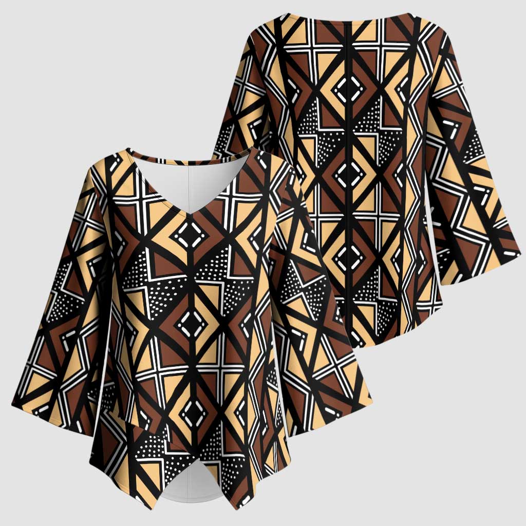 Mali Mud Cloth Legacy Pattern Kimono Sleeve Blouse Ethnic Geometry Style - Wonder Print Shop