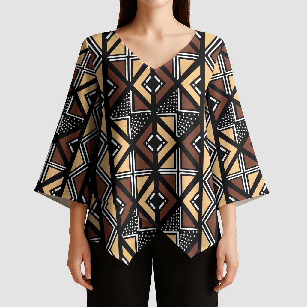 Mali Mud Cloth Legacy Pattern Kimono Sleeve Blouse Ethnic Geometry Style - Wonder Print Shop