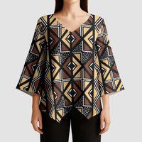 Mali Mud Cloth Legacy Pattern Kimono Sleeve Blouse Ethnic Geometry Style - Wonder Print Shop