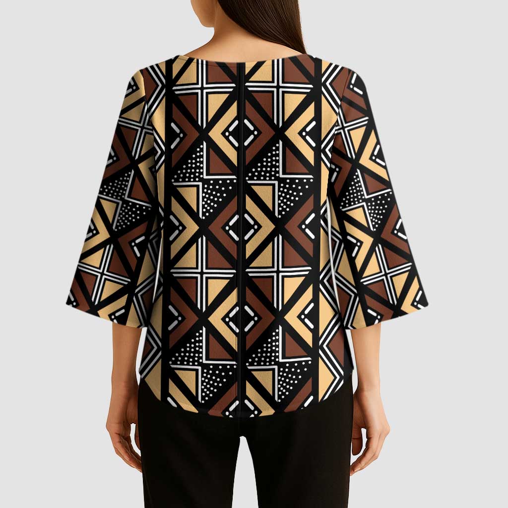 Mali Mud Cloth Legacy Pattern Kimono Sleeve Blouse Ethnic Geometry Style - Wonder Print Shop