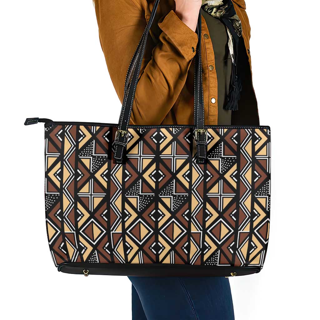 Mali Mud Cloth Legacy Pattern Leather Tote Bag Ethnic Geometry Style - Wonder Print Shop