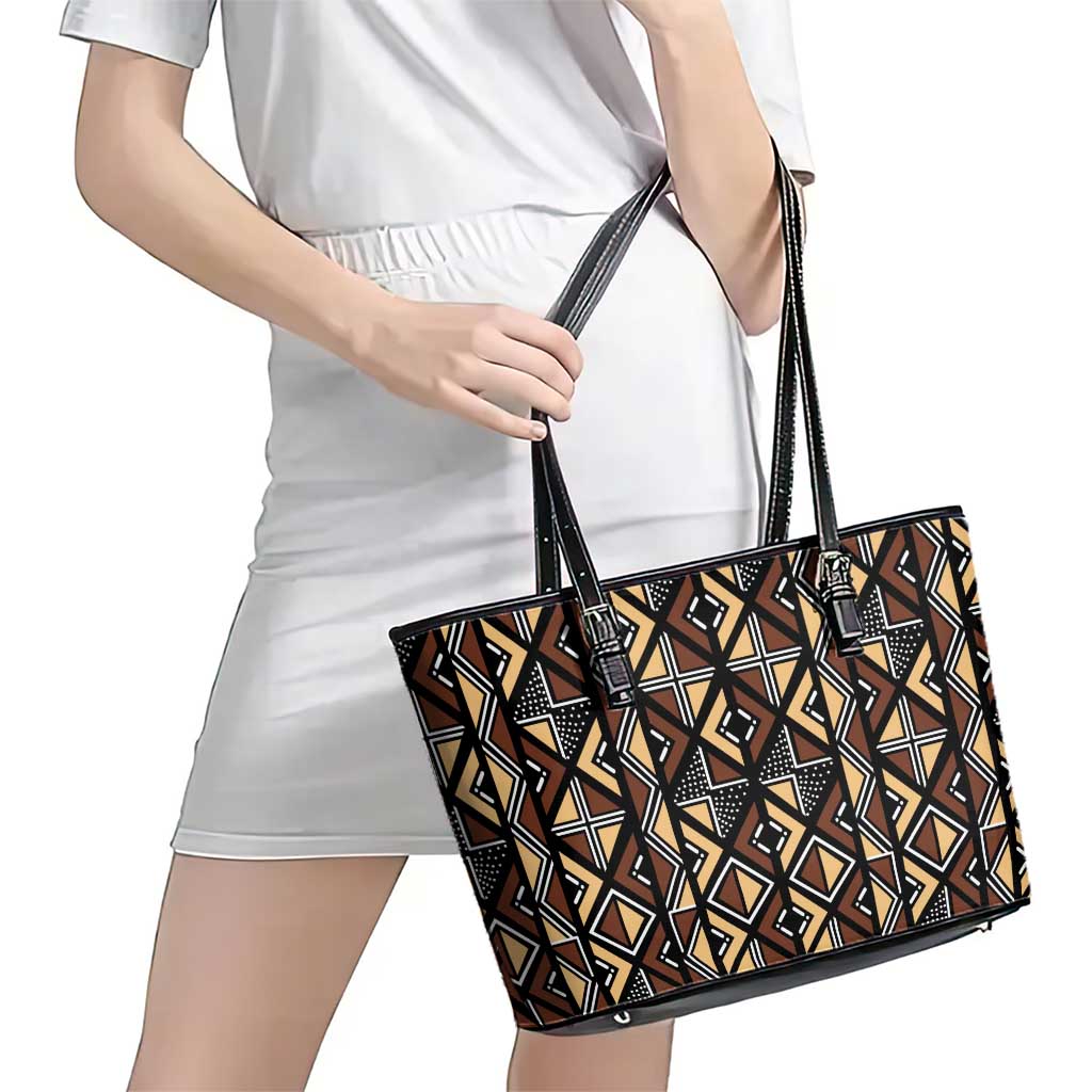 Mali Mud Cloth Legacy Pattern Leather Tote Bag Ethnic Geometry Style - Wonder Print Shop