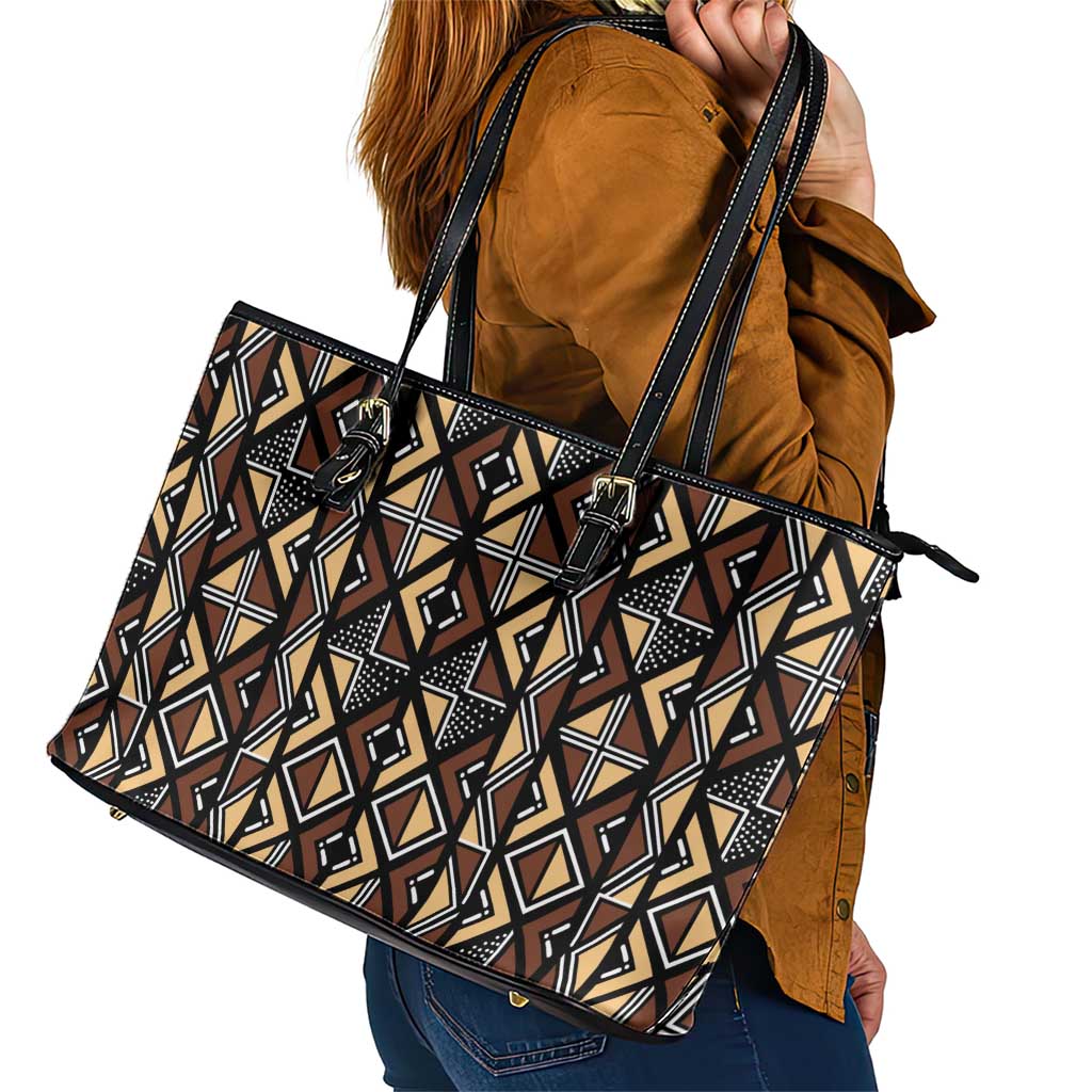 Mali Mud Cloth Legacy Pattern Leather Tote Bag Ethnic Geometry Style - Wonder Print Shop