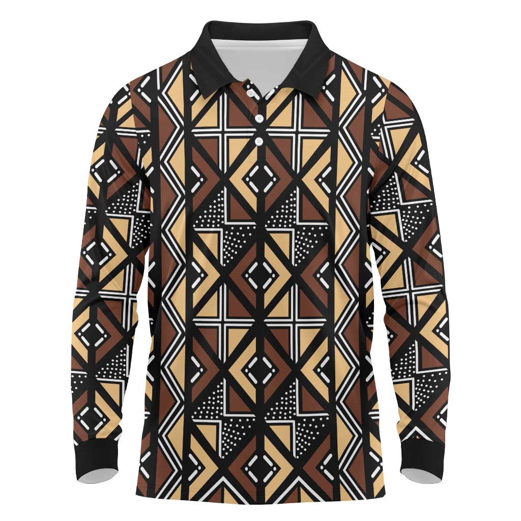 Mali Mud Cloth Legacy Pattern Long Sleeve Polo Shirt Ethnic Geometry Style - Wonder Print Shop