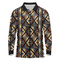 Mali Mud Cloth Legacy Pattern Long Sleeve Polo Shirt Ethnic Geometry Style - Wonder Print Shop