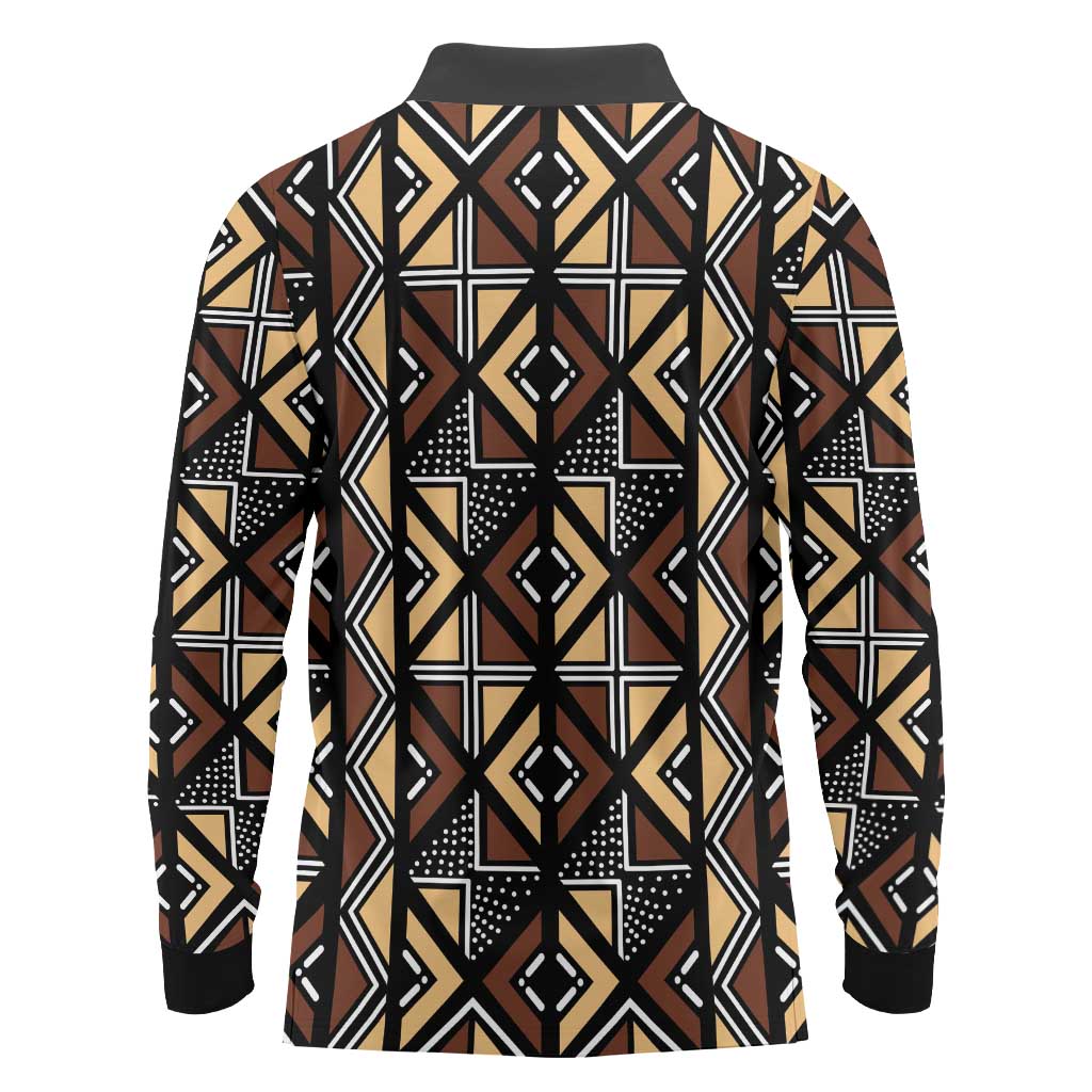 Mali Mud Cloth Legacy Pattern Long Sleeve Polo Shirt Ethnic Geometry Style - Wonder Print Shop
