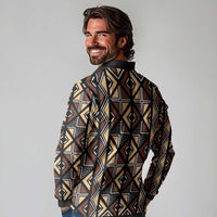 Mali Mud Cloth Legacy Pattern Long Sleeve Polo Shirt Ethnic Geometry Style - Wonder Print Shop