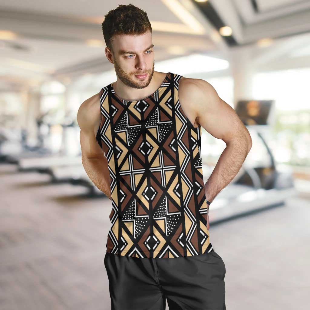 Mali Mud Cloth Legacy Pattern Men Tank Top Ethnic Geometry Style - Wonder Print Shop