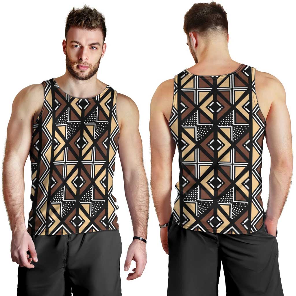 Mali Mud Cloth Legacy Pattern Men Tank Top Ethnic Geometry Style - Wonder Print Shop
