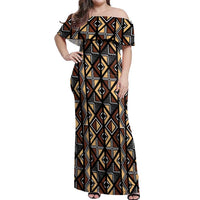 Mali Mud Cloth Legacy Pattern Off Shoulder Maxi Dress Ethnic Geometry Style - Wonder Print Shop