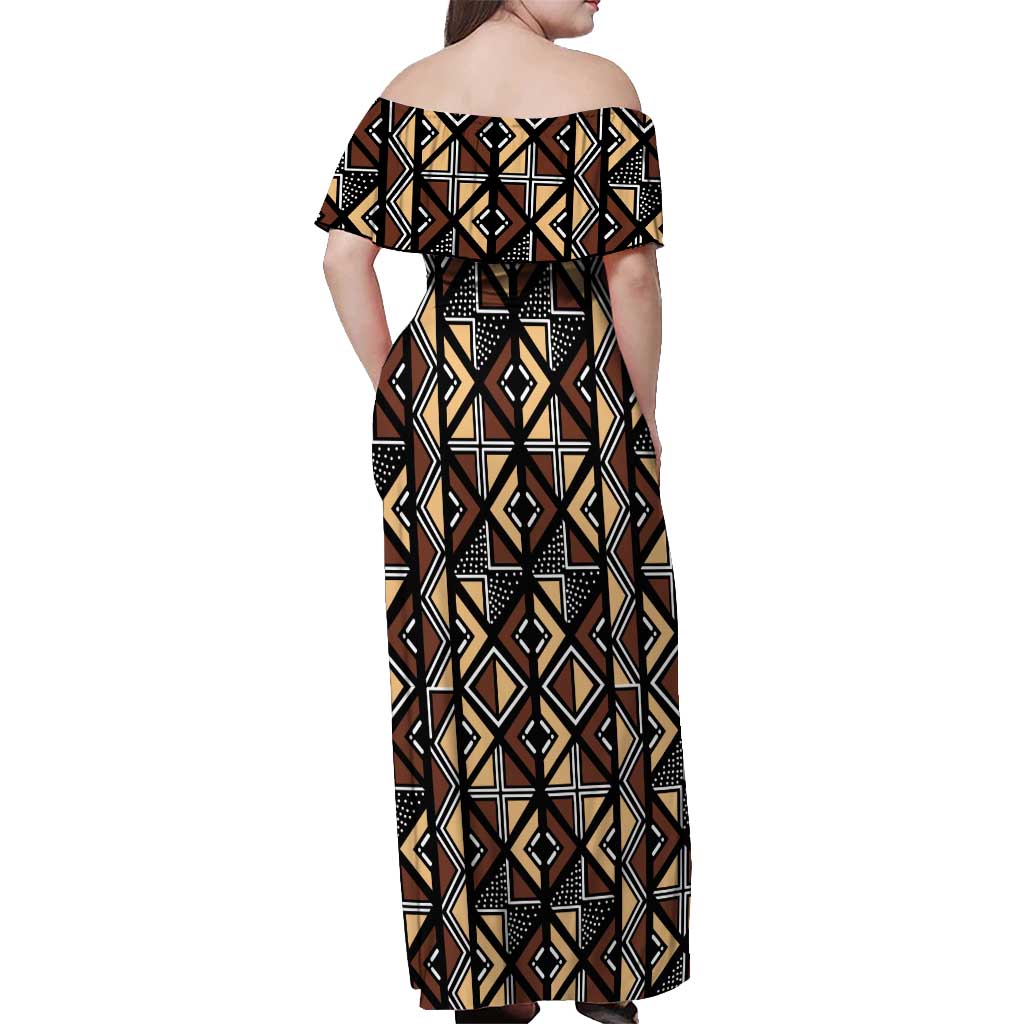 Mali Mud Cloth Legacy Pattern Off Shoulder Maxi Dress Ethnic Geometry Style - Wonder Print Shop