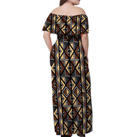 Mali Mud Cloth Legacy Pattern Off Shoulder Maxi Dress Ethnic Geometry Style - Wonder Print Shop