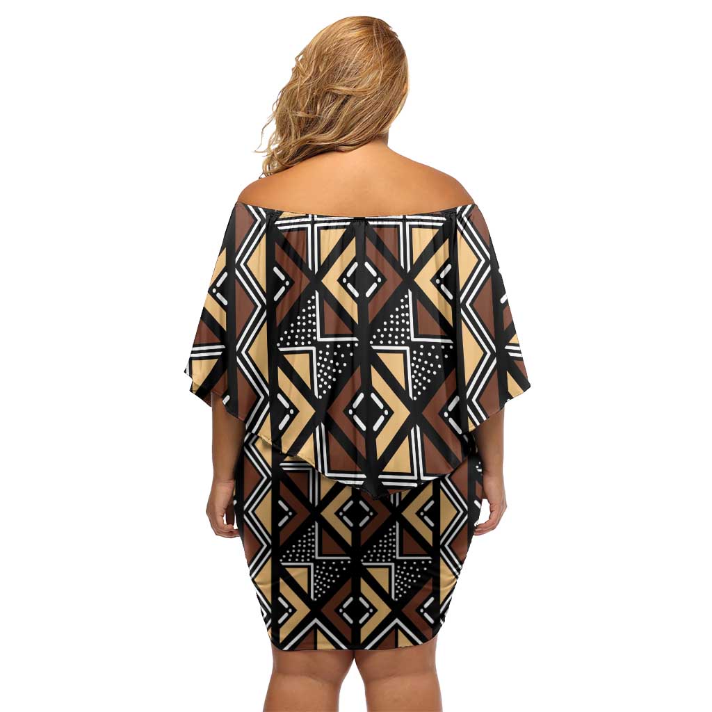 Mali Mud Cloth Legacy Pattern Off Shoulder Short Dress Ethnic Geometry Style - Wonder Print Shop