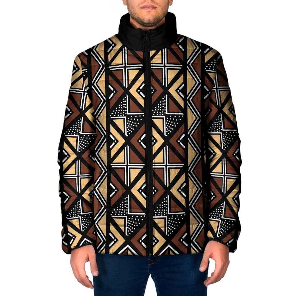 Mali Mud Cloth Legacy Pattern Padded Jacket Ethnic Geometry Style - Wonder Print Shop