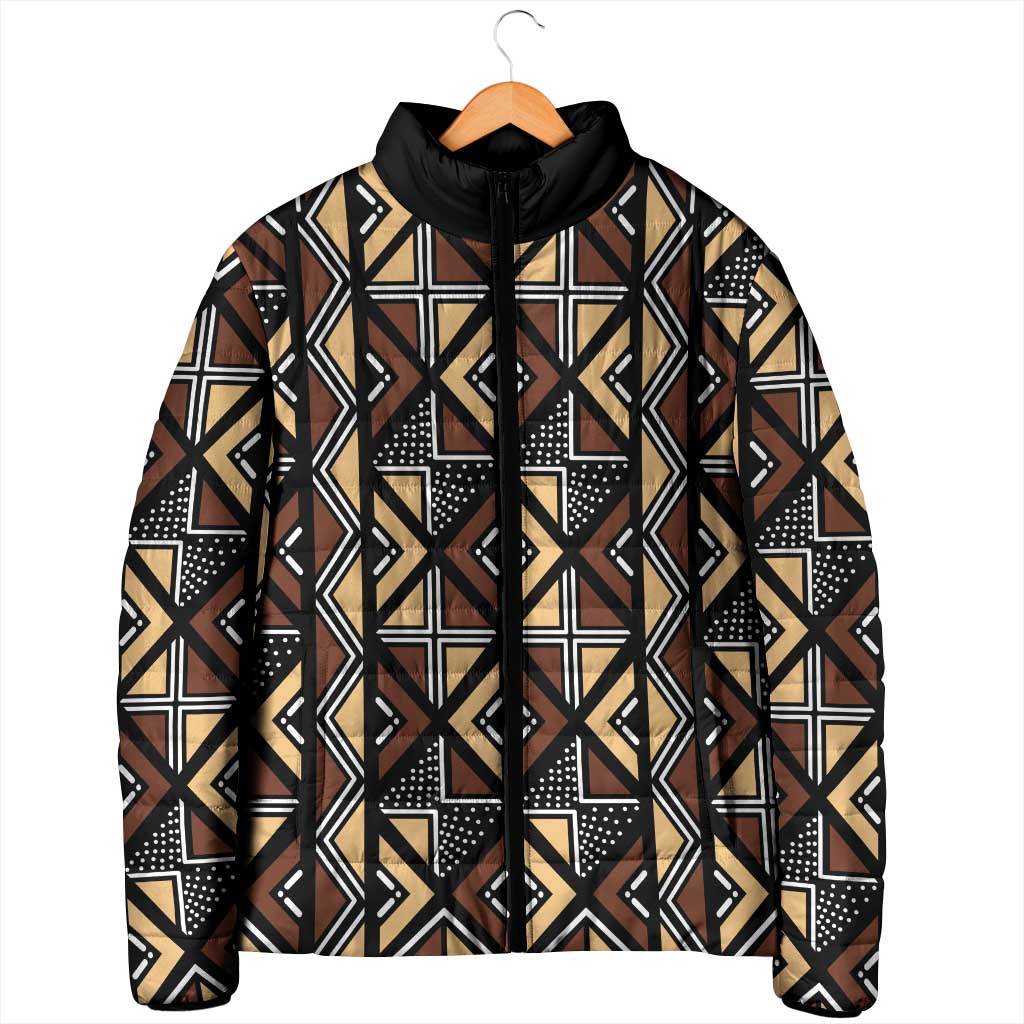 Mali Mud Cloth Legacy Pattern Padded Jacket Ethnic Geometry Style - Wonder Print Shop