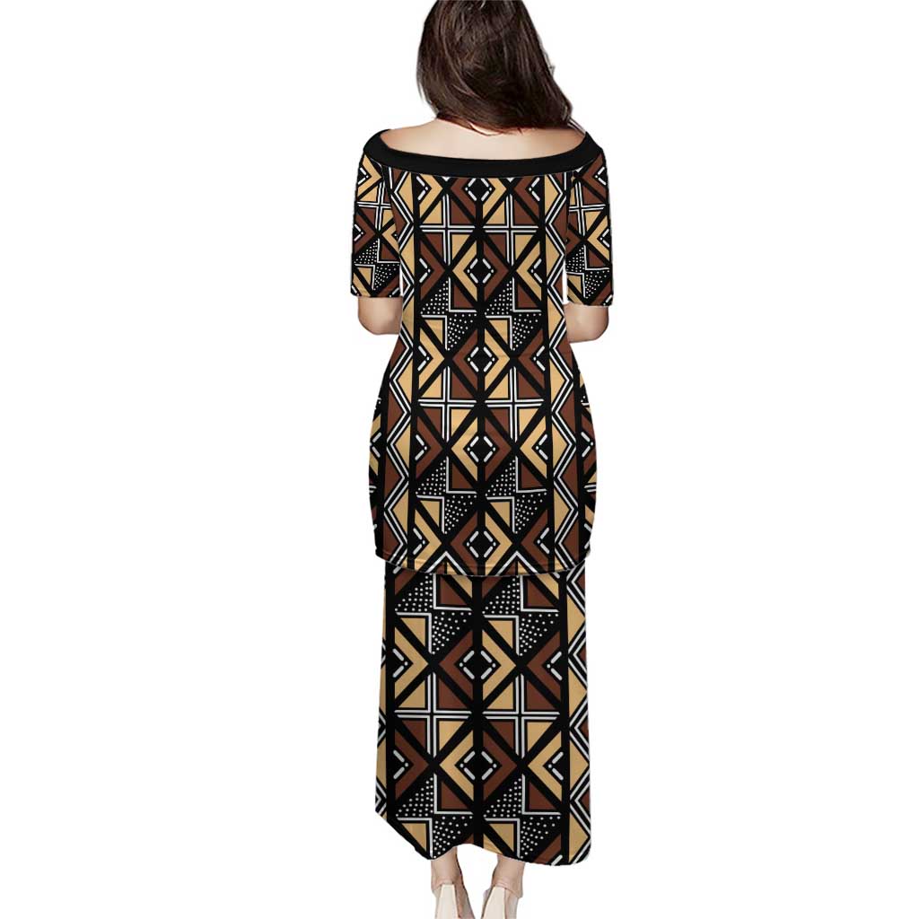 Mali Mud Cloth Legacy Pattern Puletasi Ethnic Geometry Style - Wonder Print Shop
