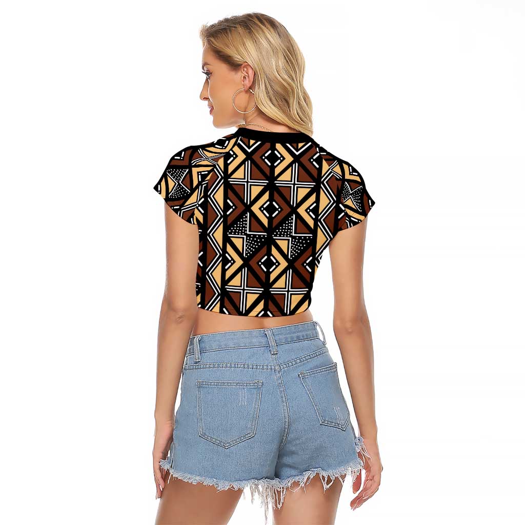 Mali Mud Cloth Legacy Pattern Raglan Cropped T Shirt Ethnic Geometry Style - Wonder Print Shop