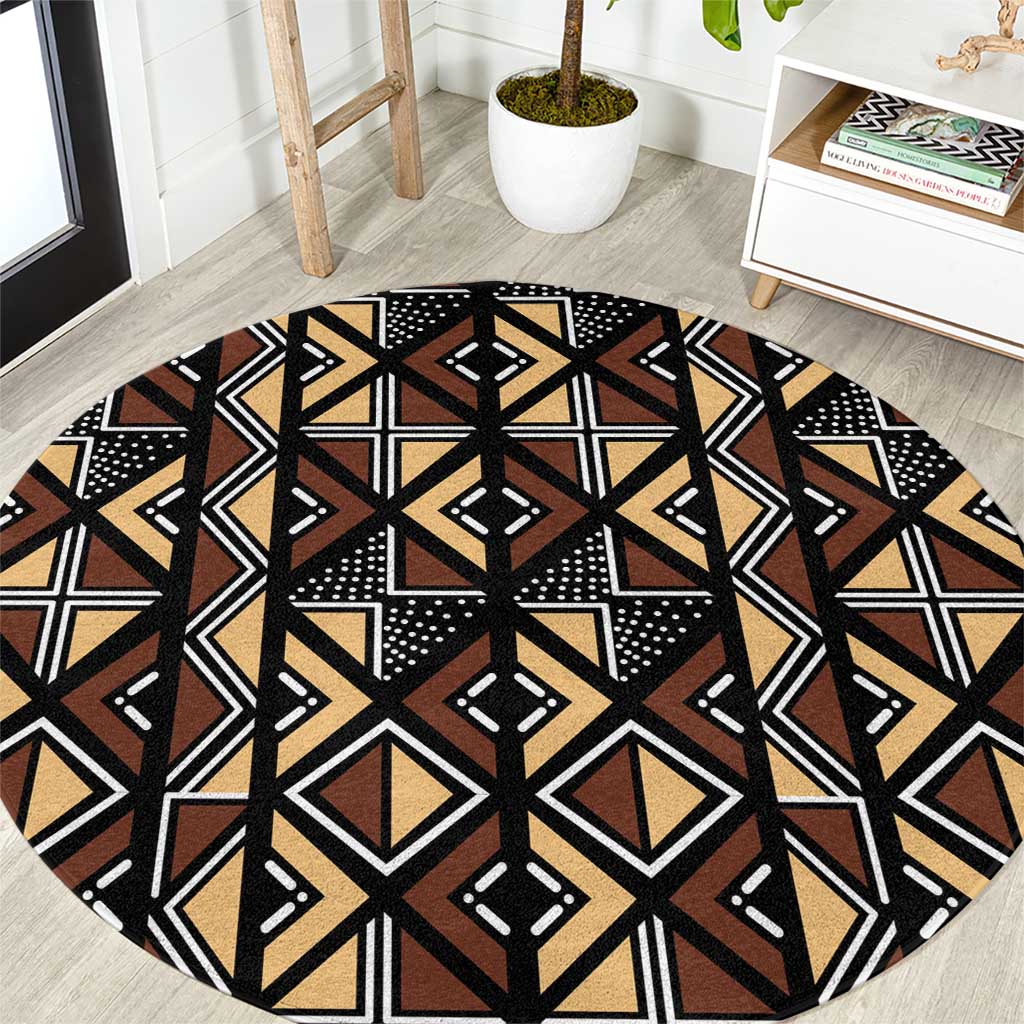 Mali Mud Cloth Legacy Pattern Round Carpet Ethnic Geometry Style - Wonder Print Shop