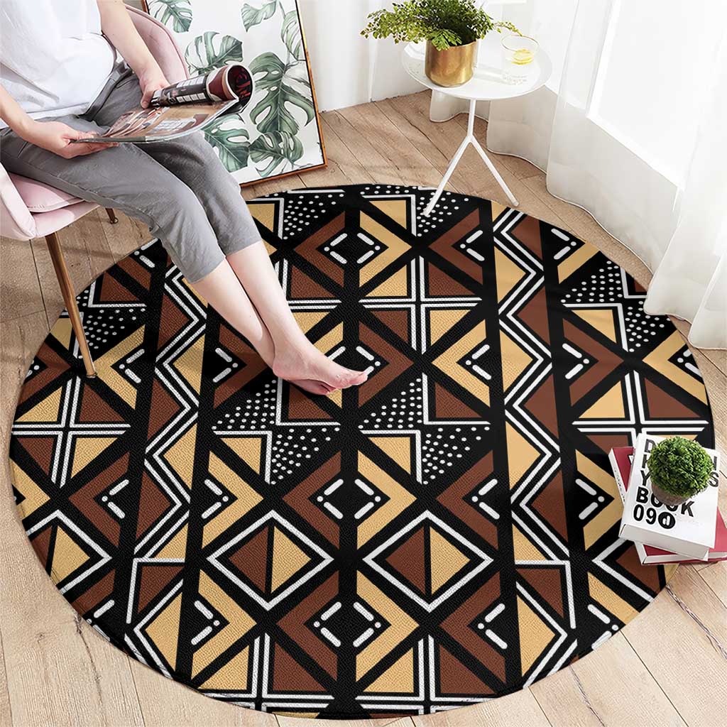 Mali Mud Cloth Legacy Pattern Round Carpet Ethnic Geometry Style - Wonder Print Shop